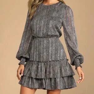 Lulus Just for Love Navy floral ruffle mini dress Size M